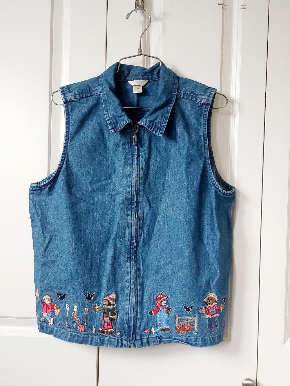 Bears & Scarecrows at the Pumpkin Farm Autumn Chambray/Denim Vest Medium Granny